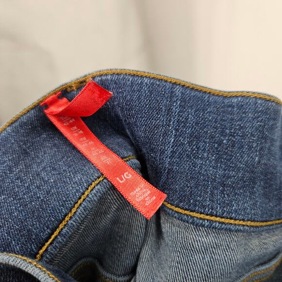 Spanx Pull On Flare Jeans Blue Dark Wash Stretch Bootcut High Rise Denim Size L - Picture 4 of 7